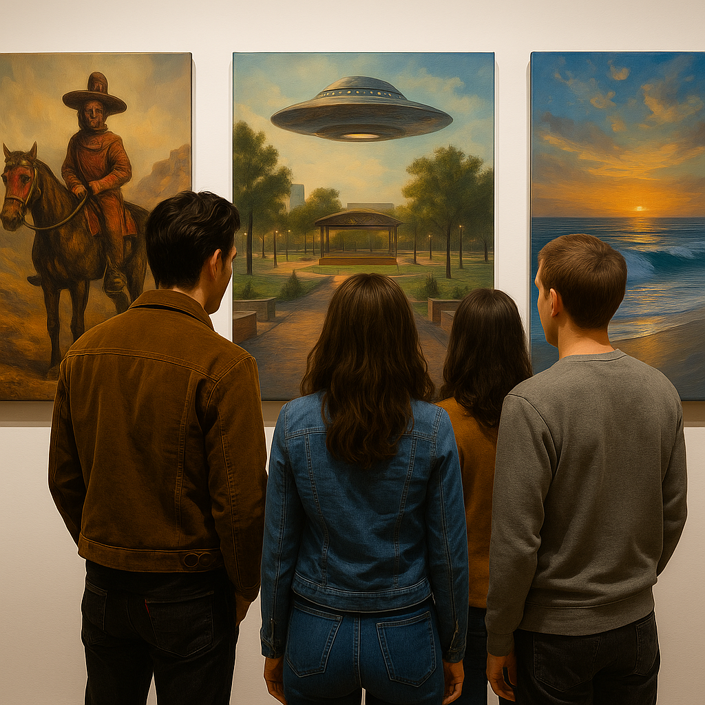 People enjoying art on display